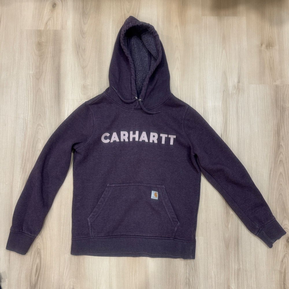 Purple women’s Carhartt size Small hoodie fleece lined hood very comfy & warm